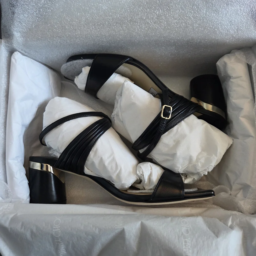 BNIB Jimmy Choo Black and Gold Sandals - Picture 11 of 14